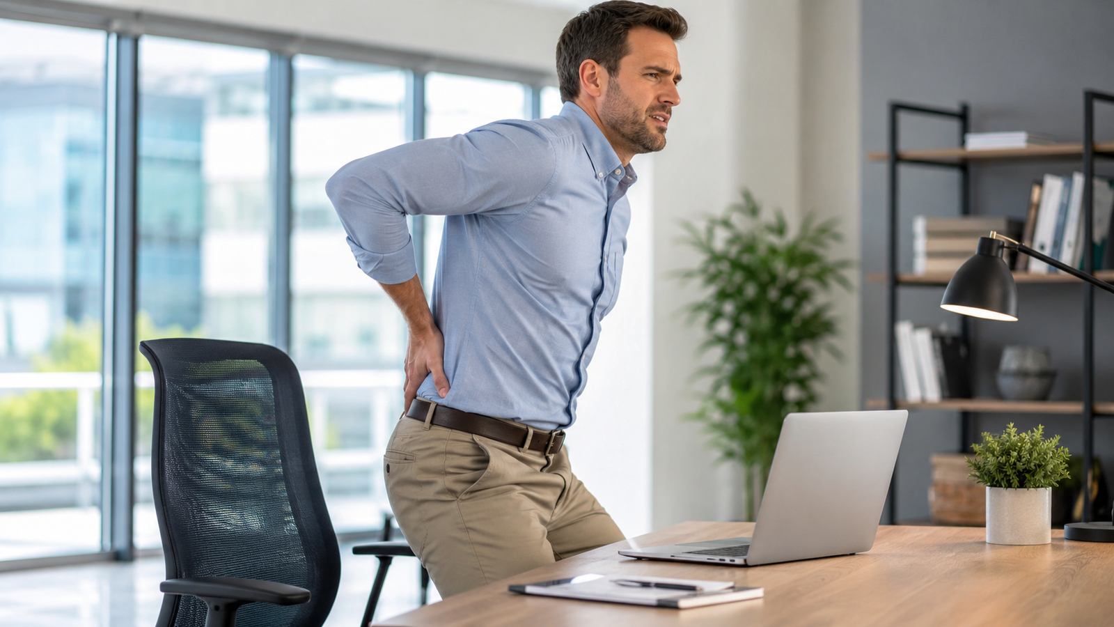 Office worker with low back pain after sitting at a desk in Smithfield Utah