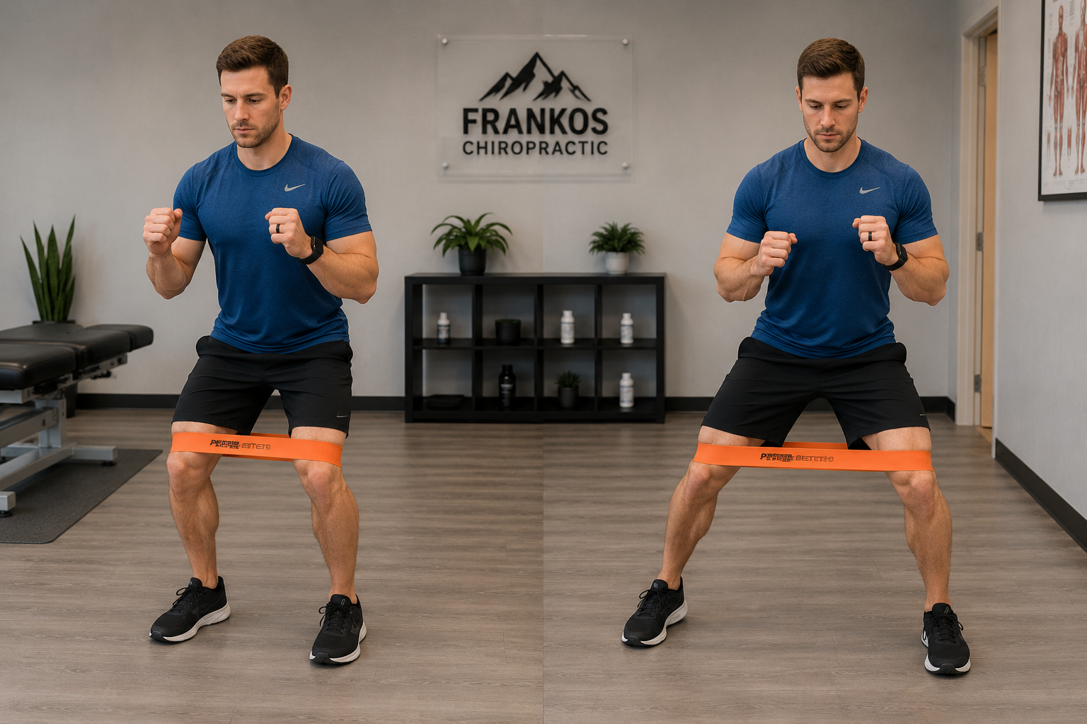 Lateral resistance-band walking exercise showing controlled hip-abductor loading.